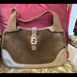 Auth. Vintage GUCCI Brown Suede Leather Bag